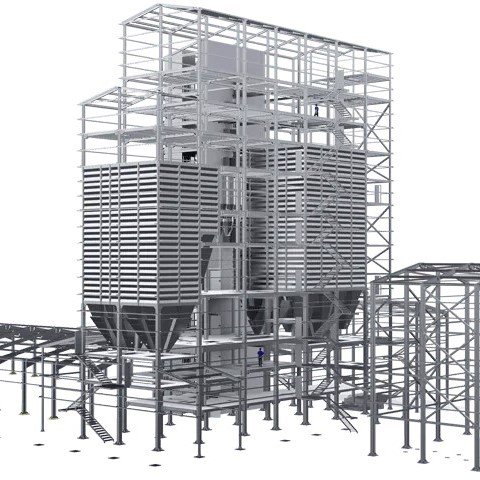 Render de una estructura metálica de una fábrica de piensos