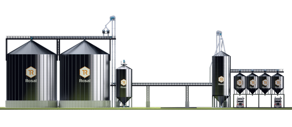 Render silos de grano para alimentación animal de Rosal.