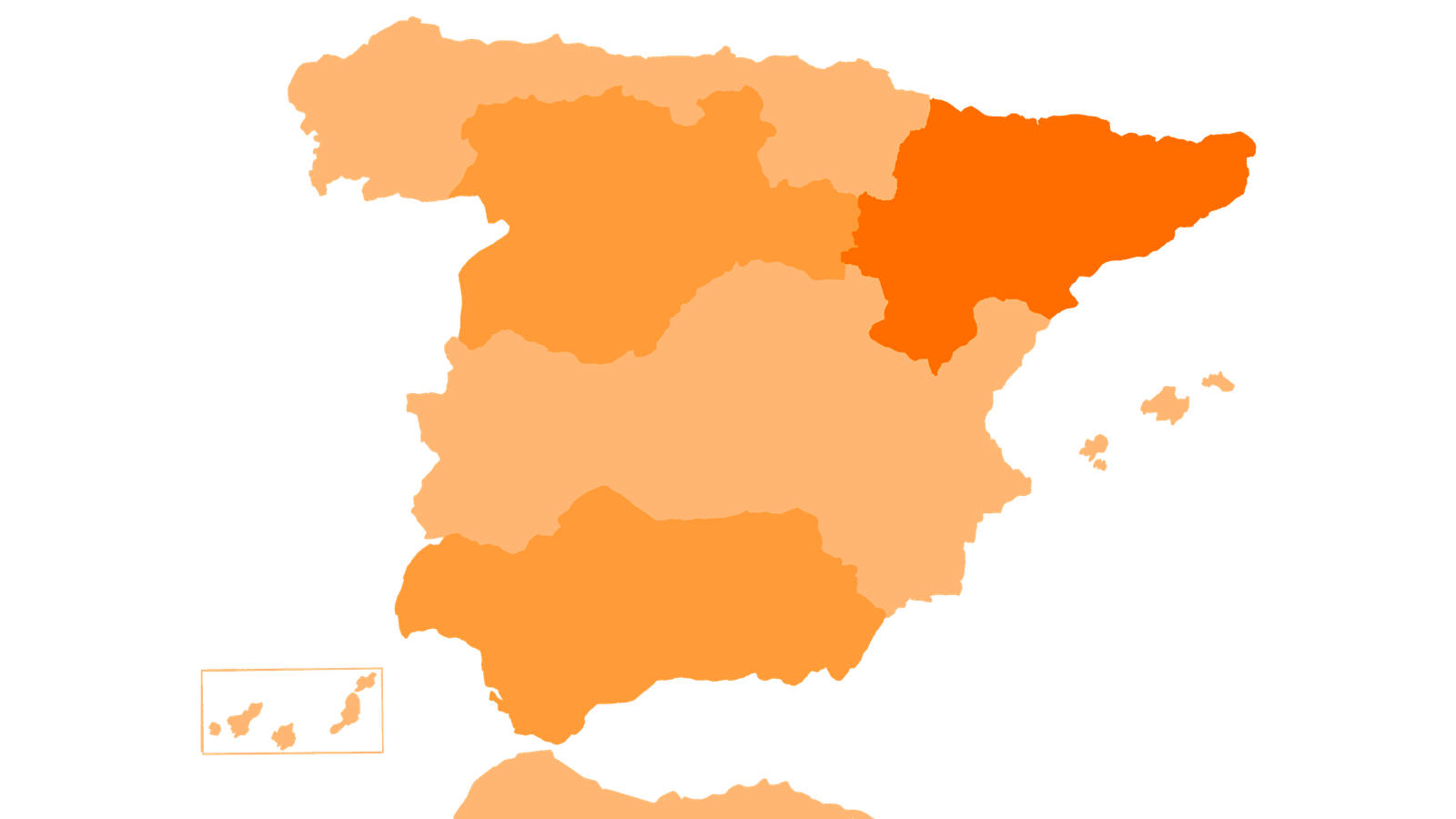 Mapa de España por regiones señaladas por el nivel de producción de piensos según la CESFAC
